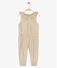 GEMO Combinaison bébé fille en coton et lin pailleté Beige