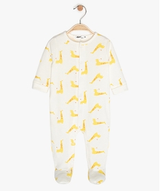 pyjama bebe en coton bio texture motif girafes blanc pyjamas ouverture devantA563901_1