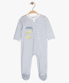 GEMO Pyjama bébé garçon zippé à rayures en coton bio Blanc
