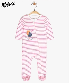 GEMO Pyjama bébé fille zippé à rayures avec du coton bio Blanc
