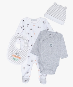 GEMO Ensemble bébé garçon 4 pièces : pyjama + body + bonnet + bavoir Multicolore