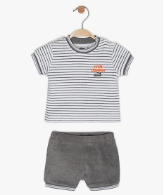 GEMO Ensemble bébé garçon 2 pièces : short + top en velours éponge Gris