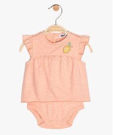 GEMO Body bébé fille effet 2-en-1 avec basque et volant en coton bio Rose