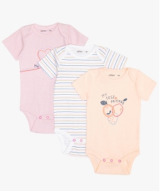 GEMO Body bébé fille à manches courtes motifs et rayures (lot de 3) Multicolore