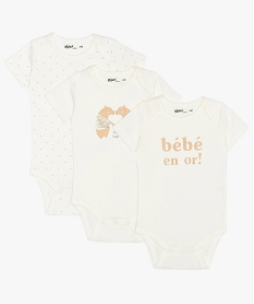 body bebe mixte a manches courtes imprime (lot de 3) beigeA568901_1