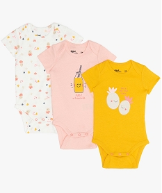 GEMO Body bébé fille à manches courtes imprimé en coton bio (lot de 3) Multicolore