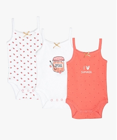 GEMO Body bébé fille à fines bretelles motif fraise en coton bio (lot de 3) Multicolore