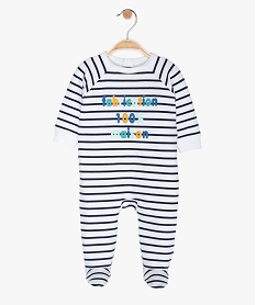 GEMO Pyjama bébé garçon rayé en molleton Blanc