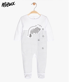 GEMO Pyjama bébé en coton bio à rayures et motif Blanc