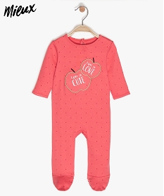 GEMO Pyjama bébé fille à fermeture dos en coton bio imprimé pommes Rose