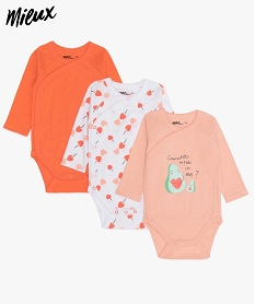 GEMO Body bébé fille croisé à manches longues en coton bio (lot de 3) Orange