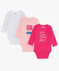 GEMO Body bébé fille évolutif à manches longues (lot de  3) Rose