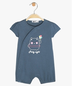 GEMO Combishort bébé fille imprimé chat en coton bio Bleu