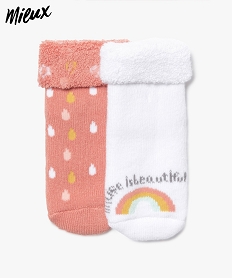 GEMO Chaussettes bébé fille imprimées intérieur éponge (lot de 2) Rose