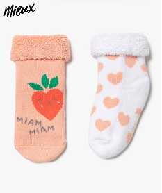 GEMO Chaussettes bébé fille à motifs coeur intérieur éponge (lot de 2) Blanc