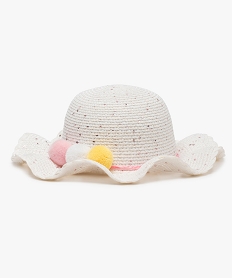 GEMO Chapeau bébé fille forme capeline à sequins et pompons Blanc