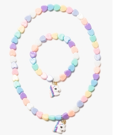 GEMO Parure de bijoux fille en perles cœurs multicolores Multicolore