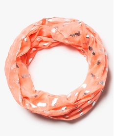 foulard fille fluo a motif plumes argentees roseA584201_1