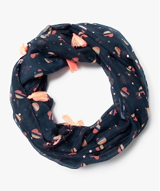 GEMO Foulard fille snood motif cœurs et pois orné de pompons Bleu