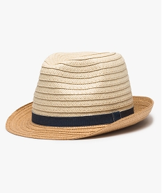 GEMO Chapeau garçon forme trilby en papier avec ruban tissé Beige