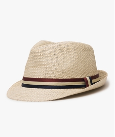 chapeau homme forme fedora avec ruban tricolore beigeA589201_1