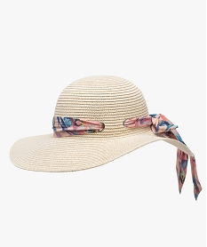 chapeau femme forme capeline avec ruban fleuri beigeA590601_1