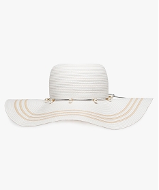 GEMO Chapeau femme forme capeline avec cordon et perles Blanc