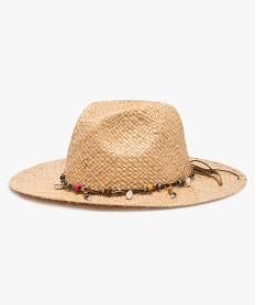 chapeau femme en paille forme fedora avec lien fantaisie beigeA590801_1