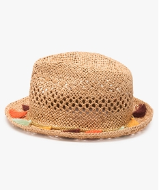 GEMO Chapeau femme en paille avec chaîne et pompons colorés Brun