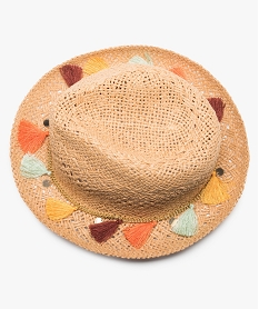chapeau femme en paille avec chaine et pompons colores brunA591101_2