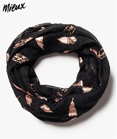 foulard femme forme snood a motifs plumes pailletees noirA594601_1