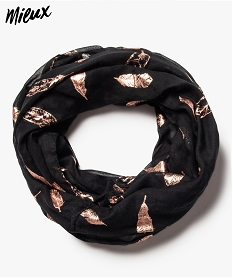 GEMO Foulard femme forme snood à motifs plumes pailletées Noir