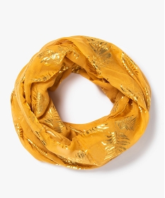 foulard femme forme snood a motifs feuilles pailletees jauneA594701_1
