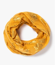 GEMO Foulard femme forme snood à motifs feuilles pailletées Jaune