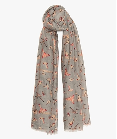 GEMO Foulard femme imprimé oiseaux et carreaux pailletés Gris