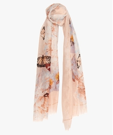 GEMO Foulard femme imprimé fleurs à petites rayures cuivrées Rose