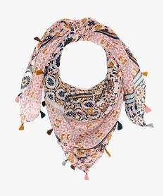 foulard femme carre a pompons et motifs folk multicoloreA596201_1