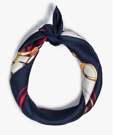 foulard femme carre a motifs lacets et pompons bleuA596301_2