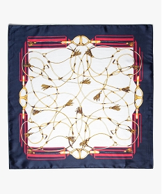 foulard femme carre a motifs lacets et pompons bleuA596301_3