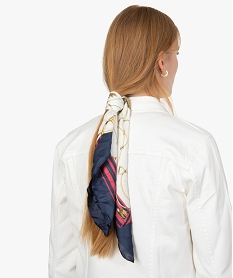 foulard femme carre a motifs lacets et pompons bleuA596301_4