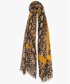 foulard femme a motif animalier et bande contrastante beigeA596901_1