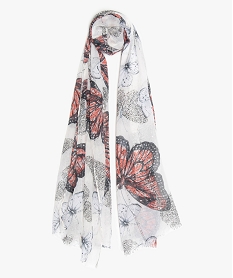 foulard femme a motifs papillons et sequins brodes blancA597401_1