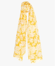 foulard femme a motifs fleuris a finitions franges jauneA597901_1