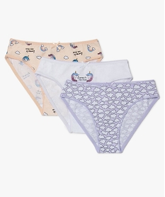 GEMO Slip fille à motifs licornes contenant du coton bio (lot de 3) Multicolore