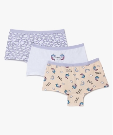 GEMO Boxer fille contenant du coton bio à motifs licornes (lot de 3) Multicolore