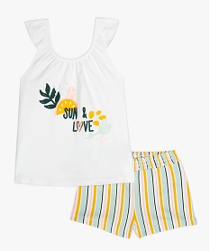 GEMO Pyjashort fille à motif estival 2 pièces (short + débardeur) Blanc