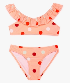 maillot de bain fille 2 pieces a volants a motifs pois multicolores imprimeA602401_1