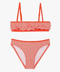 GEMO Maillot de bain fille 2 pièces à volants et rayures Imprimé