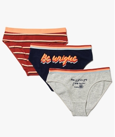 GEMO Culotte fille à ceinture rayée avec du coton bio (lot de 3) Multicolore