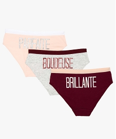 GEMO Slips fille avec large message pailleté (lot de 3) Multicolore